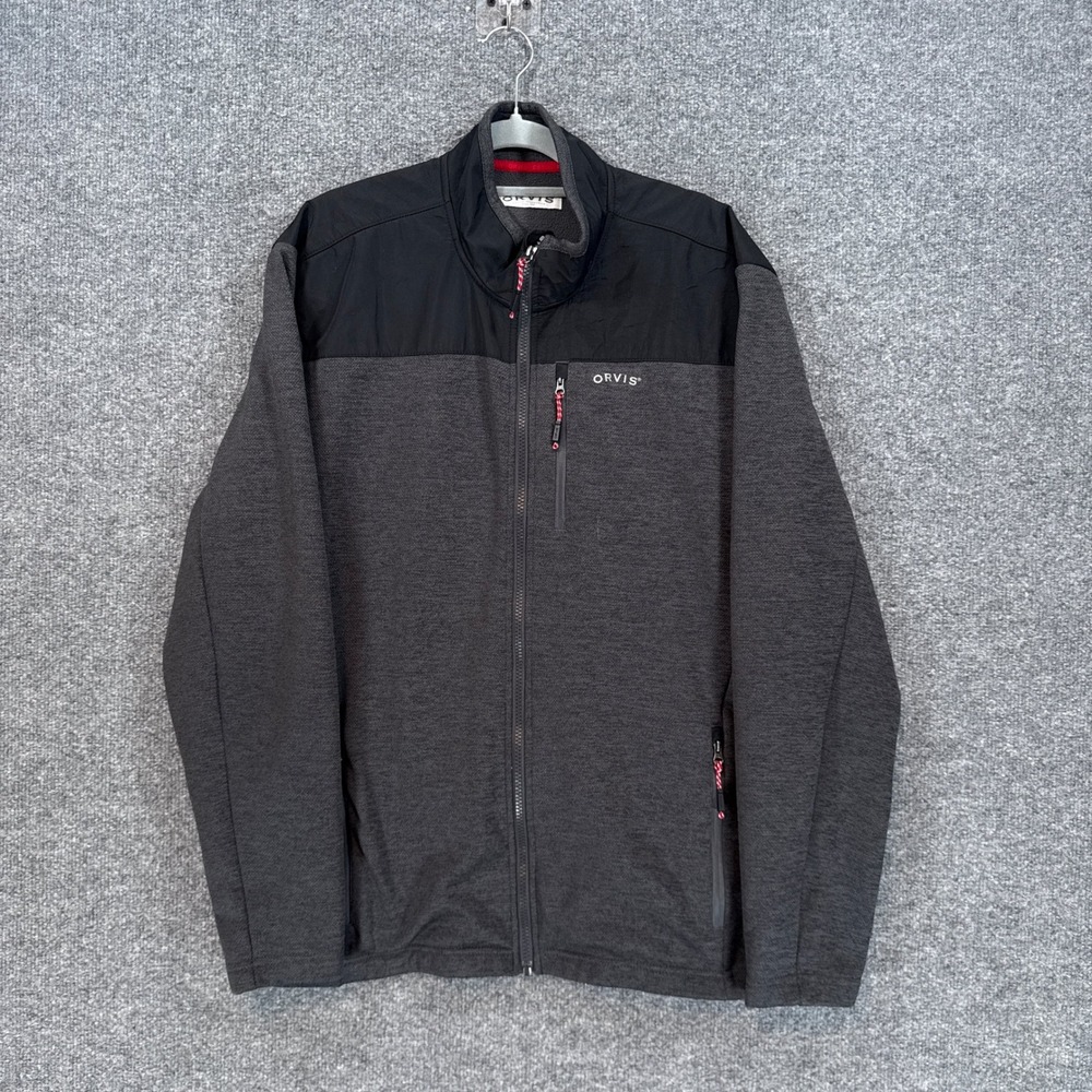 Orvis Sweatshirt Mens Large Gray Mixed Media Full Zip Up Jacket Fleece Outdoor